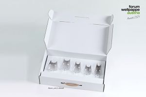 In der Kategorie Nachwuchs gewinnt ein Jungdesigner der Firma Mondi Grünburg. Er hat einen Präsentationskoffer für Gläser mit konturgenauen Ausstanzungen für Weingläser entwickelt