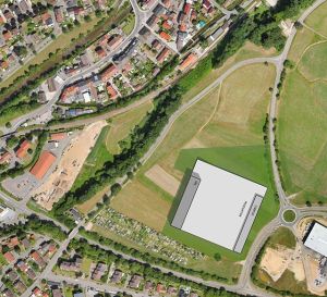 Der geplante Neubau von Faller Packaging umfasst ein Verwaltungsgebäude, eine moderne Produktionshalle mit automatisierter Intralogistik und ein Hochregallager