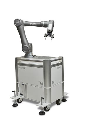 Kollaborativer Roboter auf mobiler Arbeitsstation.